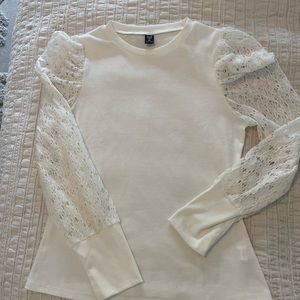 White Lace Sleeve Ribbed Bodycon Top